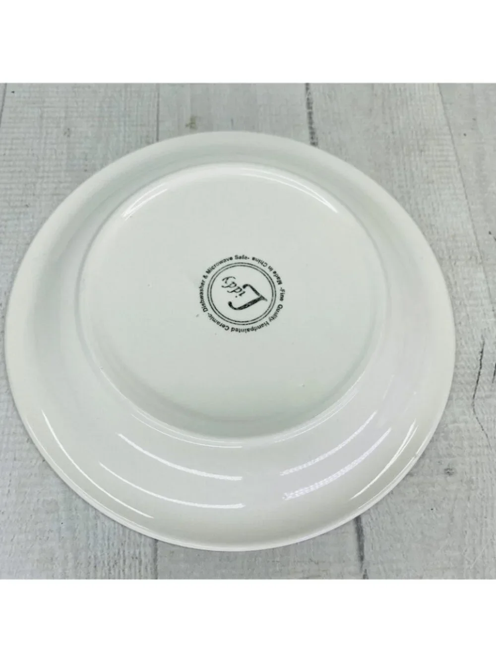 Liddy GREEN PLANTS Hand Painted Blue Trim Ceramic Salad Snack Round Plates Set 6